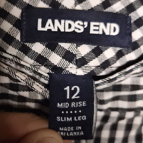 Lands' End Slim Leg Mid Rise Black White Check Ankle Pants 12 - Picture 6 of 8
